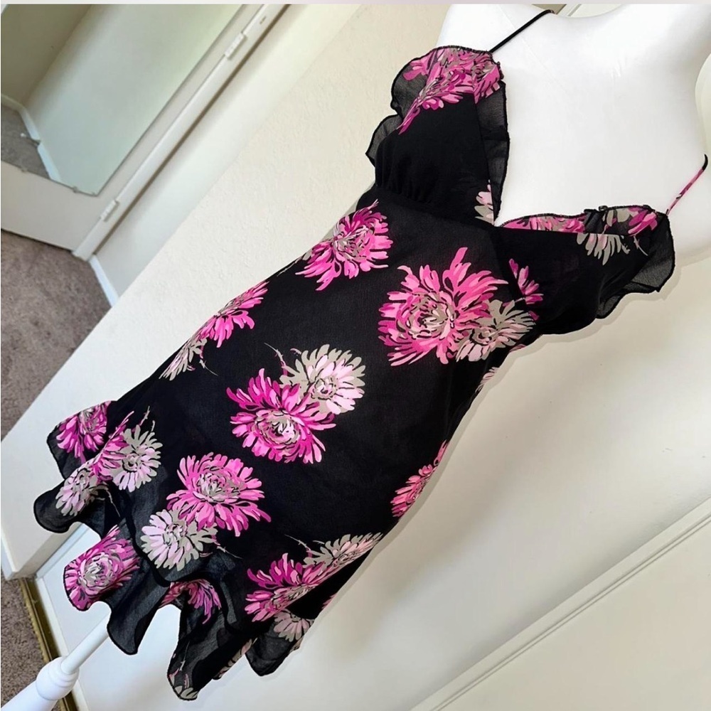 Anne Klein Black and Pink Floral Dress satin slip dress